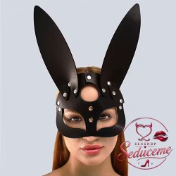 Set de Arnés BDSM Negro con Hebillas y Máscara de Conejo – Talla Única